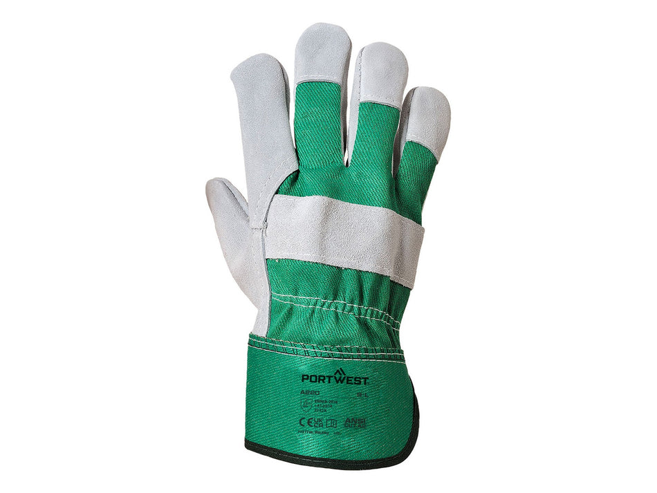 Portwest Leather Rigger Glove, Cow Split Leather, Cotton Drill Back & Knuckle Protection – A220