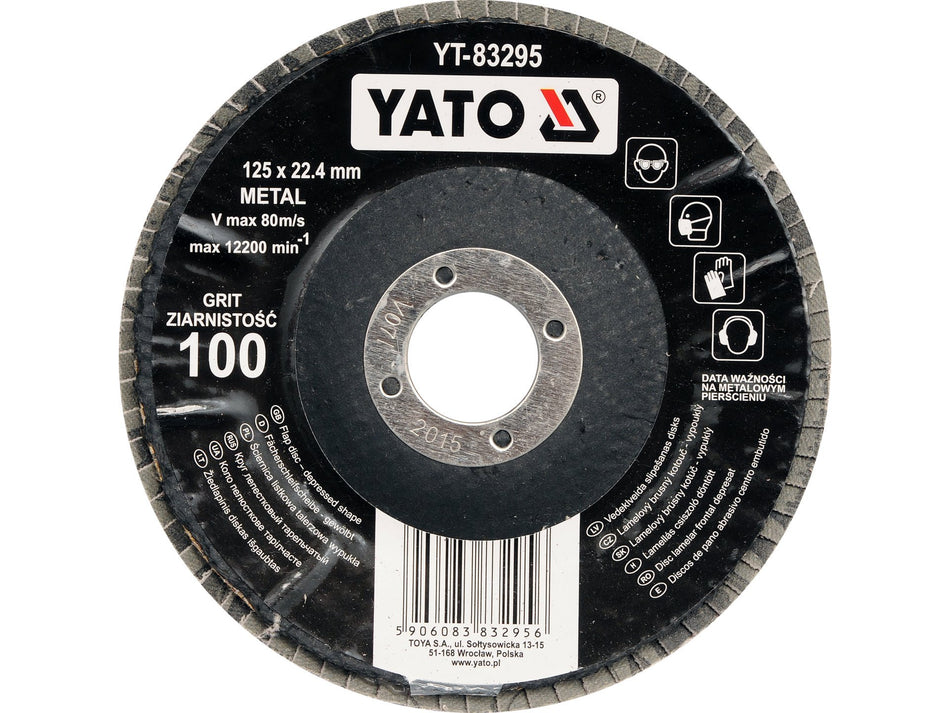 YATO Depressed Flap Disc, 125 mm, Epoxy-Bonded for Wood, Metals and Plastics, P36-P120