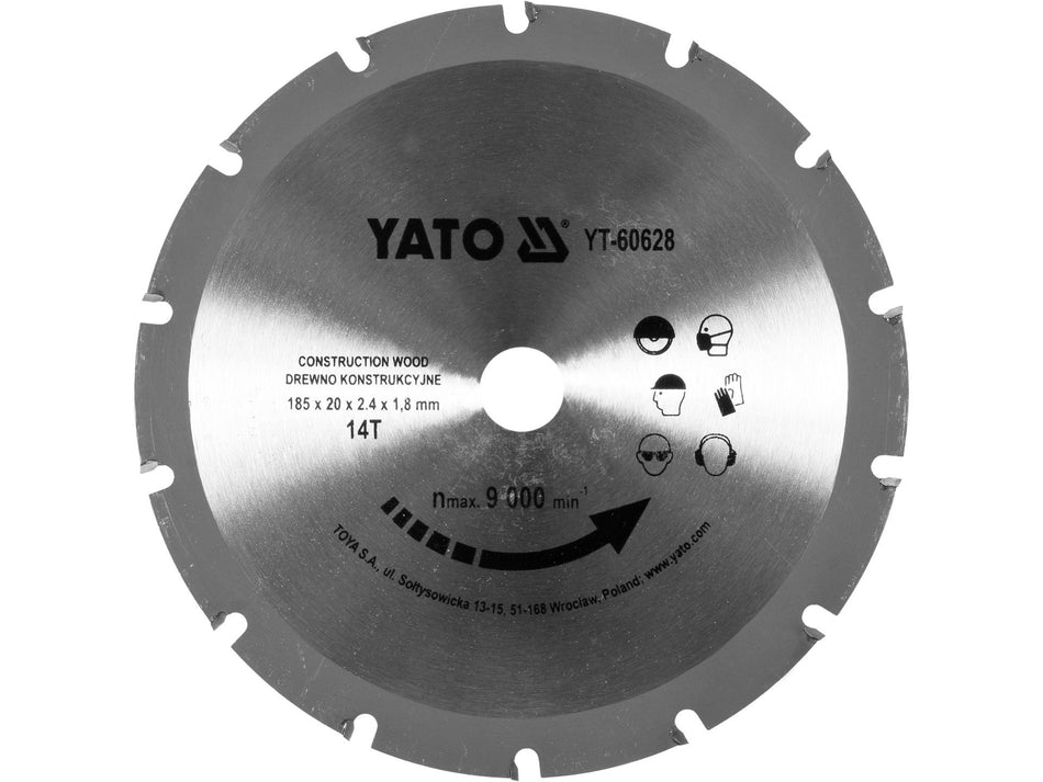YATO Circular Saw Blade for Wood with Nails, 185x20 mm, 14T – YT-60628