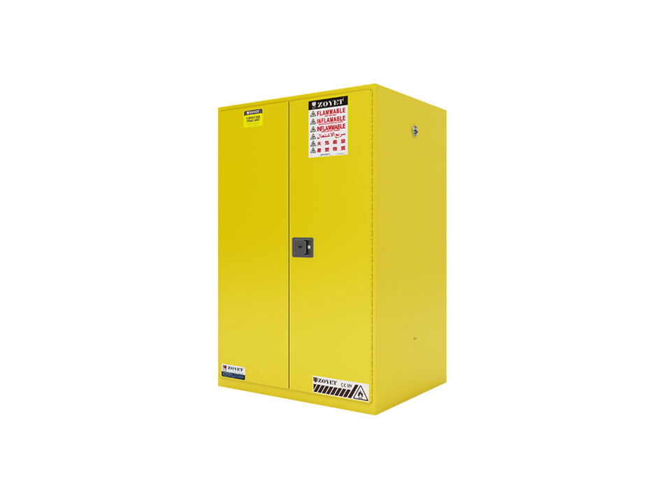 FLAMMABLE LIQUID & CHEMICAL SAFETY STORAGE CABINET 45GAL/170L - YELLOW/RED/BLUE