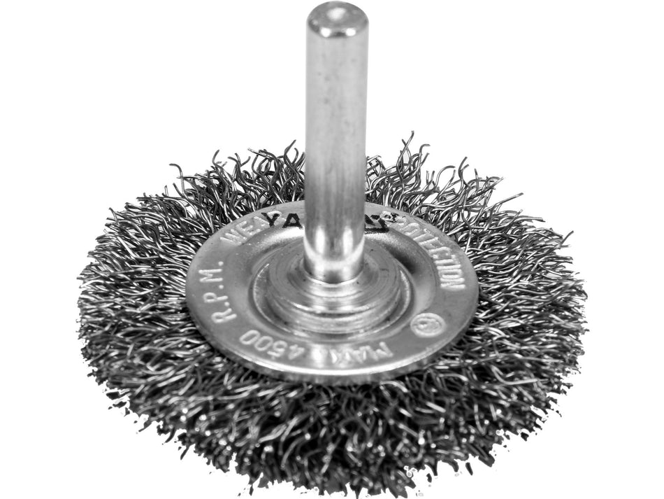 YATO Wire Wheel Brush, Stainless Steel (INOX) Crimped Wire, 50 mm, 6 mm Shank – YT-47565
