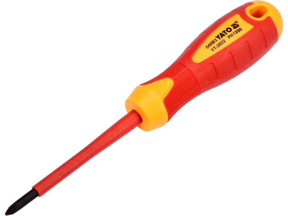 YATO Insulated Phillips Screwdriver, 1000 V, VDE, PH1 x 80 mm – YT-2822