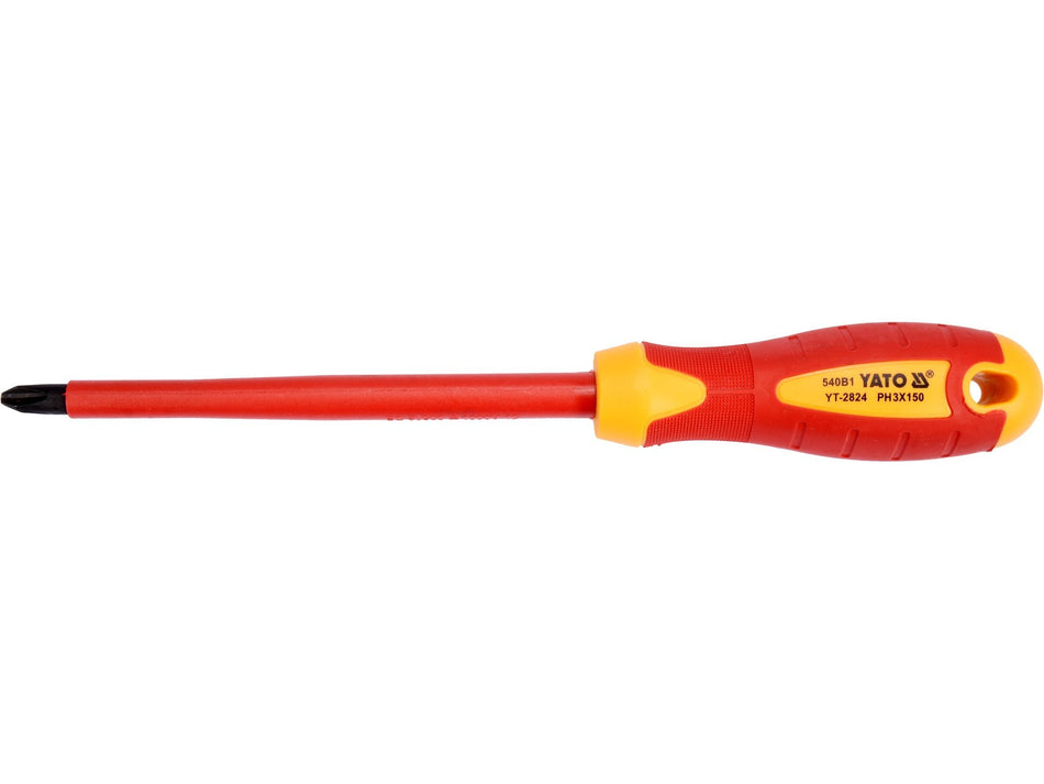 YATO Insulated Phillips Screwdriver, 1000 V, VDE, PH3 x 150 mm – YT-2824