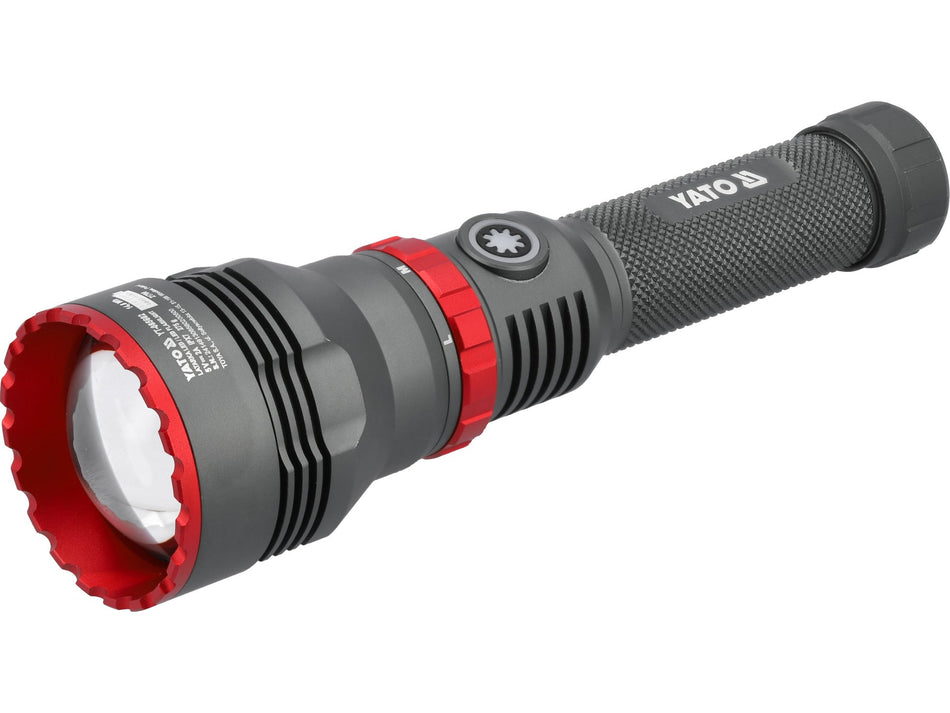 YATO Wiederaufladbare Taschenlampe, 10 W SMD-LED, 1000 lm, IPX7, Aluminium, 5 Modi, bis zu 60 h – YT-085602
