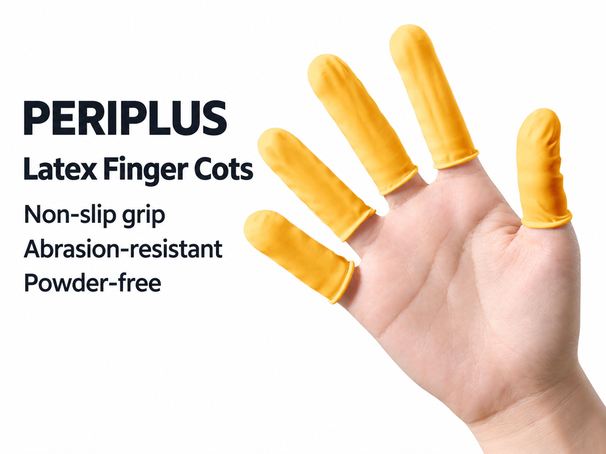 PERIPLUS yellow latex finger cots with non-slip, abrasion-resistant and powder-free features