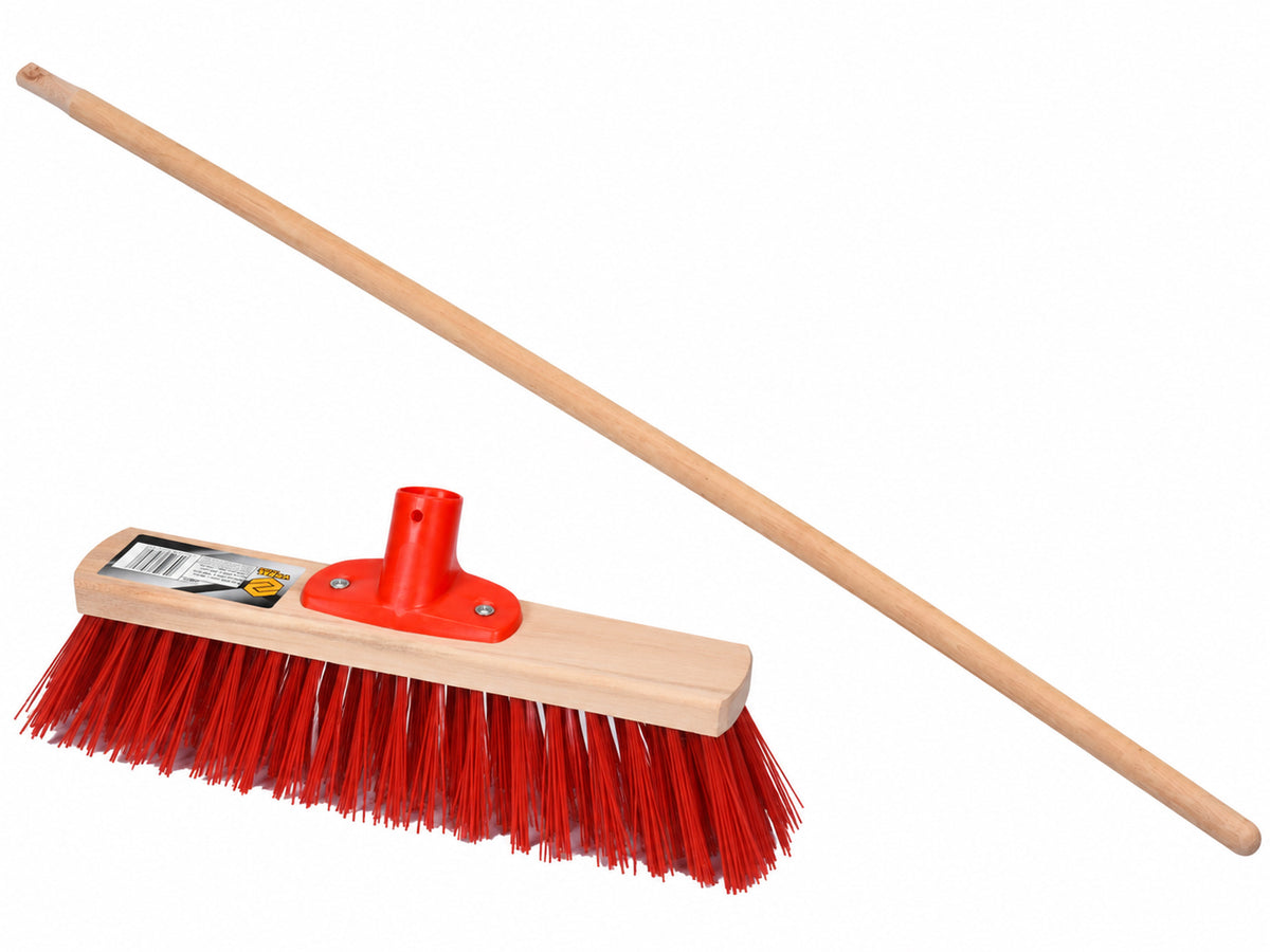 Illustrative composition of VOREL 300 mm street broom head and 150 cm beech wood handle, supplied together; components not shown to scale
