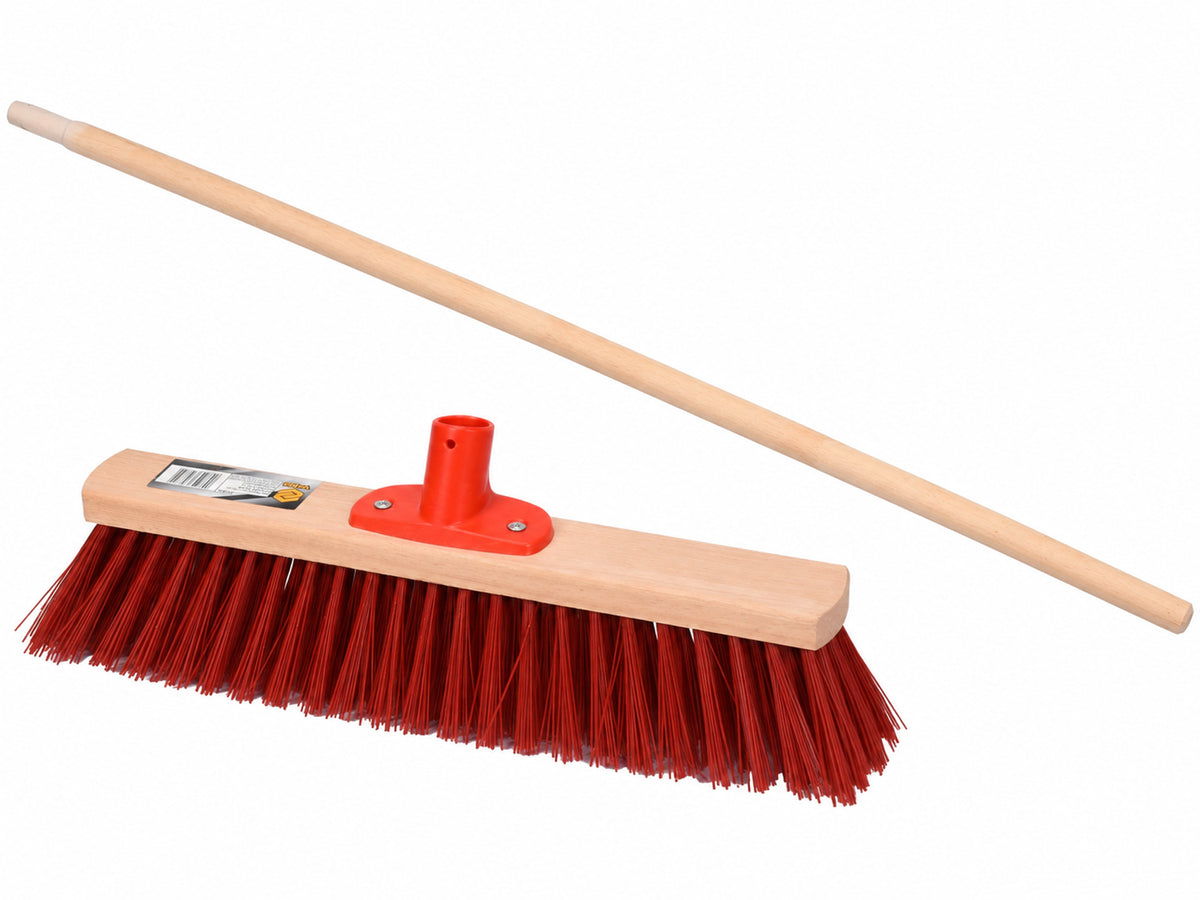 Illustrative composition of VOREL 400 mm street broom head and 125 cm beech wood handle, supplied together; components not shown to scale